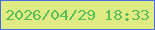 文字の大きさ：5、枠の色：476dde、背景の色：e1eb83、文字の色：59be5b 無料ブログパーツのブログ時計