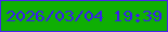 文字の大きさ：4、枠の色：4824ed、背景の色：0faf04、文字の色：391eee 無料ブログパーツのブログ時計