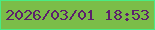 文字の大きさ：5、枠の色：48ec84、背景の色：7bbd48、文字の色：5c206c 無料ブログパーツのブログ時計