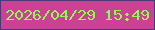 文字の大きさ：2、枠の色：49397a、背景の色：cb4295、文字の色：96f654 無料ブログパーツのブログ時計
