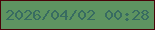 文字の大きさ：2、枠の色：4a0309、背景の色：5e9461、文字の色：386c61 無料ブログパーツのブログ時計