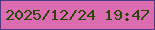 文字の大きさ：5、枠の色：4a3c8a、背景の色：db6caf、文字の色：2a4507 無料ブログパーツのブログ時計