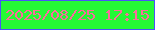 文字の大きさ：4、枠の色：4a53f9、背景の色：25f936、文字の色：fb6c9c 無料ブログパーツのブログ時計