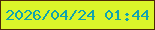 文字の大きさ：4、枠の色：4b2707、背景の色：daf52a、文字の色：10a3ae 無料ブログパーツのブログ時計