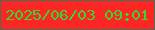 文字の大きさ：2、枠の色：4b6e57、背景の色：fd2624、文字の色：33da2d 無料ブログパーツのブログ時計