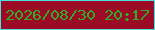 文字の大きさ：1、枠の色：4be1de、背景の色：9b0b26、文字の色：34aa29 無料ブログパーツのブログ時計