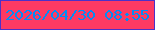 文字の大きさ：5、枠の色：4c31c8、背景の色：fd3a63、文字の色：018df5 無料ブログパーツのブログ時計