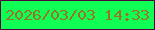 文字の大きさ：2、枠の色：4d053c、背景の色：10ff54、文字の色：977429 無料ブログパーツのブログ時計