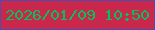 文字の大きさ：5、枠の色：4d4db1、背景の色：c9284c、文字の色：02c35b 無料ブログパーツのブログ時計