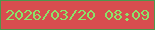 文字の大きさ：1、枠の色：4d974d、背景の色：d84d4f、文字の色：8be369 無料ブログパーツのブログ時計