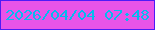文字の大きさ：1、枠の色：4e1bf7、背景の色：e854e8、文字の色：06bbee 無料ブログパーツのブログ時計
