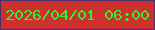 文字の大きさ：4、枠の色：4f2e6d、背景の色：cc312d、文字の色：37ed2f 無料ブログパーツのブログ時計