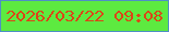 文字の大きさ：2、枠の色：4f8ec6、背景の色：5dea40、文字の色：dc4517 無料ブログパーツのブログ時計