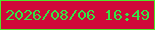 文字の大きさ：1、枠の色：4fe62a、背景の色：d0083a、文字の色：34e545 無料ブログパーツのブログ時計