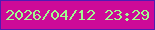 文字の大きさ：5、枠の色：501bb2、背景の色：cd0a98、文字の色：a1fb8f 無料ブログパーツのブログ時計