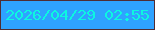 文字の大きさ：2、枠の色：502c34、背景の色：2fa2ff、文字の色：0df7e0 無料ブログパーツのブログ時計
