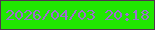 文字の大きさ：4、枠の色：50354e、背景の色：21e701、文字の色：9c6ccf 無料ブログパーツのブログ時計