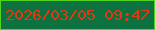 文字の大きさ：5、枠の色：50d31e、背景の色：0d7240、文字の色：ea350f 無料ブログパーツのブログ時計
