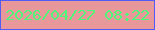 文字の大きさ：5、枠の色：515cf8、背景の色：e8979a、文字の色：50f677 無料ブログパーツのブログ時計