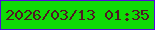 文字の大きさ：4、枠の色：5209dc、背景の色：0fda06、文字の色：511625 無料ブログパーツのブログ時計