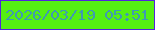 文字の大きさ：5、枠の色：5224dd、背景の色：55f012、文字の色：3f9ab2 無料ブログパーツのブログ時計