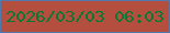 文字の大きさ：3、枠の色：5279ac、背景の色：b44e3f、文字の色：0b7735 無料ブログパーツのブログ時計