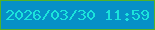 文字の大きさ：4、枠の色：52b229、背景の色：0690c7、文字の色：1be3db 無料ブログパーツのブログ時計