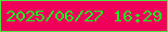 文字の大きさ：3、枠の色：52e23f、背景の色：ef0059、文字の色：16f522 無料ブログパーツのブログ時計
