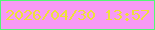 文字の大きさ：1、枠の色：52f776、背景の色：f79af4、文字の色：eee139 無料ブログパーツのブログ時計