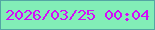文字の大きさ：3、枠の色：53a6a3、背景の色：82eeb7、文字の色：d30cf8 無料ブログパーツのブログ時計