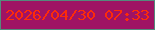 文字の大きさ：1、枠の色：54897c、背景の色：9f1364、文字の色：fe2b09 無料ブログパーツのブログ時計
