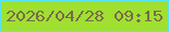 文字の大きさ：5、枠の色：54e4fb、背景の色：a0e031、文字の色：796a4c 無料ブログパーツのブログ時計