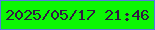 文字の大きさ：5、枠の色：5678e1、背景の色：0cf704、文字の色：311843 無料ブログパーツのブログ時計
