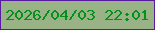 文字の大きさ：4、枠の色：571ba1、背景の色：99b286、文字の色：03901c 無料ブログパーツのブログ時計