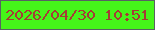 文字の大きさ：3、枠の色：576262、背景の色：45f519、文字の色：a53c35 無料ブログパーツのブログ時計