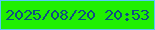 文字の大きさ：1、枠の色：57c9f8、背景の色：20ef01、文字の色：0f4e82 無料ブログパーツのブログ時計