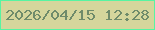 文字の大きさ：1、枠の色：57f4a2、背景の色：d5d69c、文字の色：6f8b6a 無料ブログパーツのブログ時計