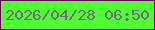 文字の大きさ：4、枠の色：580f4a、背景の色：4dff30、文字の色：766682 無料ブログパーツのブログ時計