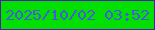 文字の大きさ：2、枠の色：5817b2、背景の色：02e002、文字の色：4859df 無料ブログパーツのブログ時計