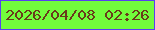 文字の大きさ：1、枠の色：583ff1、背景の色：72fc3c、文字の色：693b1b 無料ブログパーツのブログ時計