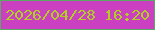 文字の大きさ：4、枠の色：58ab61、背景の色：cb3fc1、文字の色：b1ce24 無料ブログパーツのブログ時計