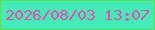 文字の大きさ：1、枠の色：58e059、背景の色：43ebb9、文字の色：ec4aaf 無料ブログパーツのブログ時計