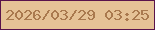 文字の大きさ：1、枠の色：59134b、背景の色：e5c296、文字の色：a9794e 無料ブログパーツのブログ時計