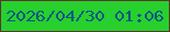 文字の大きさ：5、枠の色：59342e、背景の色：28d02d、文字の色：0c5884 無料ブログパーツのブログ時計