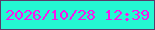 文字の大きさ：1、枠の色：593c69、背景の色：24f8d2、文字の色：f914eb 無料ブログパーツのブログ時計