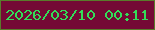文字の大きさ：2、枠の色：597b2b、背景の色：740935、文字の色：32dd58 無料ブログパーツのブログ時計