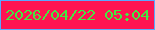 文字の大きさ：5、枠の色：59a8ff、背景の色：fe1452、文字の色：43e841 無料ブログパーツのブログ時計