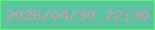 文字の大きさ：1、枠の色：59f46f、背景の色：5bc49e、文字の色：ce96b5 無料ブログパーツのブログ時計