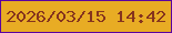 文字の大きさ：1、枠の色：5a03a0、背景の色：e8ac24、文字の色：85341e 無料ブログパーツのブログ時計