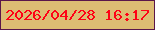 文字の大きさ：2、枠の色：5a164a、背景の色：ddbc73、文字の色：fe0216 無料ブログパーツのブログ時計